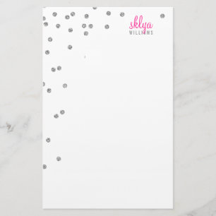 PERSOONLIJKE NOTA polka dot confetti zilver glitte Briefpapier