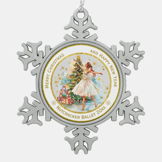 Persoonlijke Notenkraker Ballet Kerst - Cadeau Tin Sneeuwvlok Ornament (Voorkant)