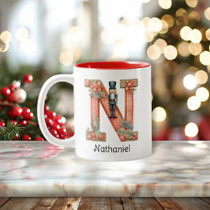 Persoonlijke Notenkraker Monogram N Kerst Tweekleurige Koffiemok