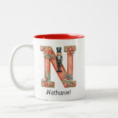 Persoonlijke Notenkraker Monogram N Kerst Tweekleurige Koffiemok (Links)