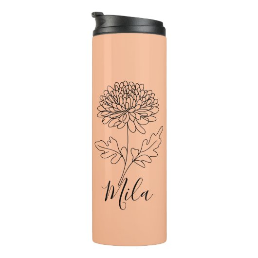 Persoonlijke november chrysanthemum geboortebloem thermosbeker (Geroteerd rechts)