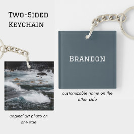 Persoonlijke Ocean Golf Foto Minimalistische Heren Sleutelhanger