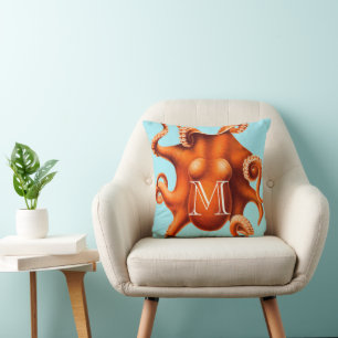 Persoonlijke Octopus Illustratie van het Monogram Kussen