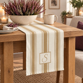 Persoonlijke oker & crèmekleurige strepenmonogram korte tafelloper