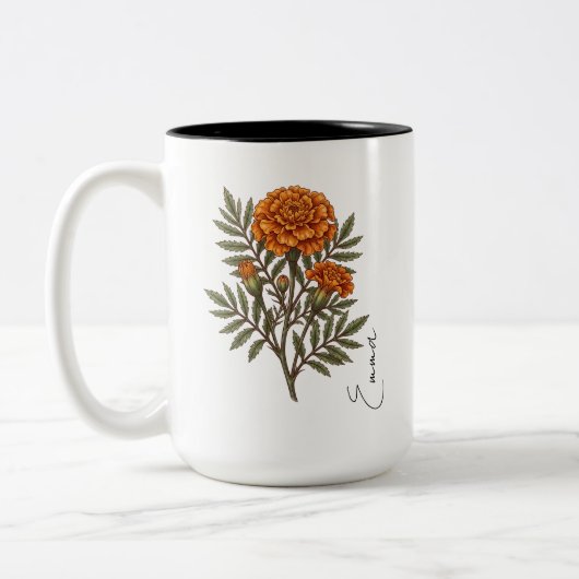 Persoonlijke oktoberfluitjesgeboortebloem mok (Links)