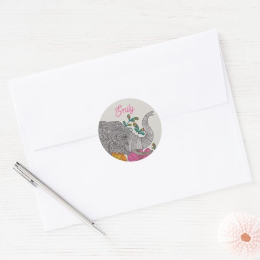 Persoonlijke Olifant Naam Ronde Sticker (Envelop)