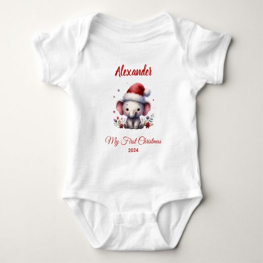 Persoonlijke olifant voor eerste kerst van baby romper (Voorkant)