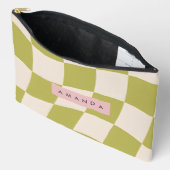 Persoonlijke Olijfgroene Retro Geruite Golf Etui (Open)
