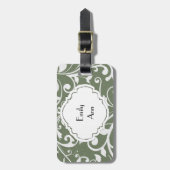 Persoonlijke olijfgroene witte bloei bagagelabel (Voorkant verticaal)