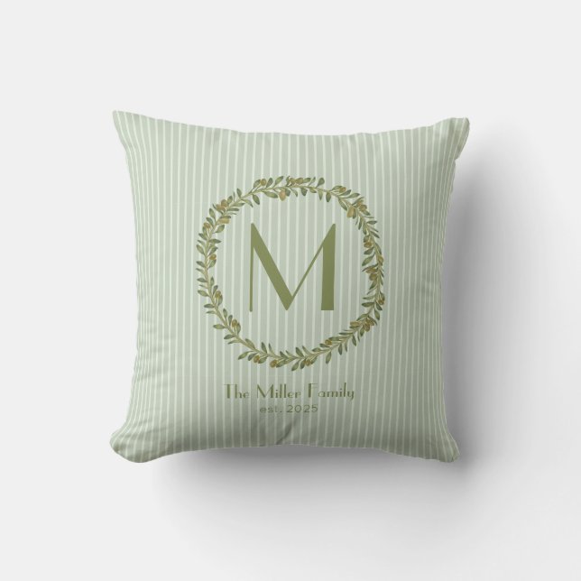 Persoonlijke olijfkrans monogram dubbelzijdig  kussen (Voorkant)