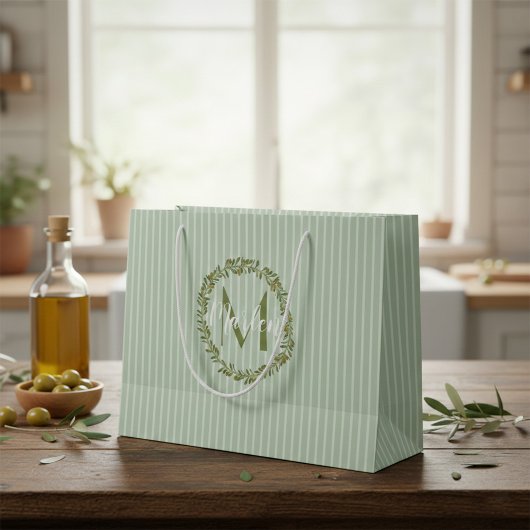 Persoonlijke olijfkrans monogram groot cadeauzakje