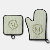 Persoonlijke Olijfkrans Monogram Ovenwant & Pannenlap Set (Voorkant)