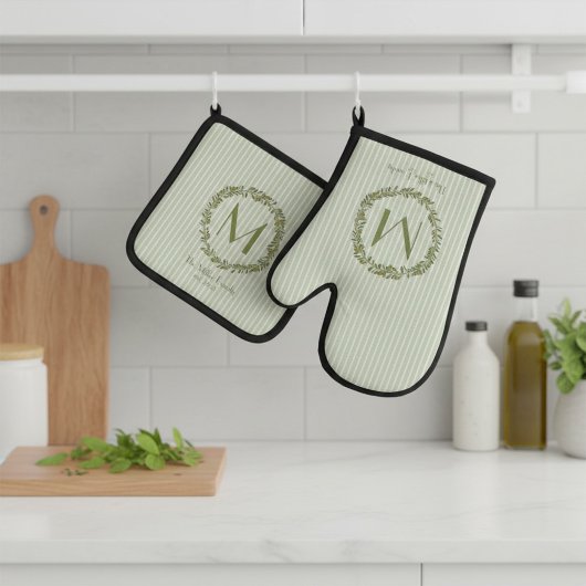Persoonlijke Olijfkrans Monogram Ovenwant & Pannenlap Set