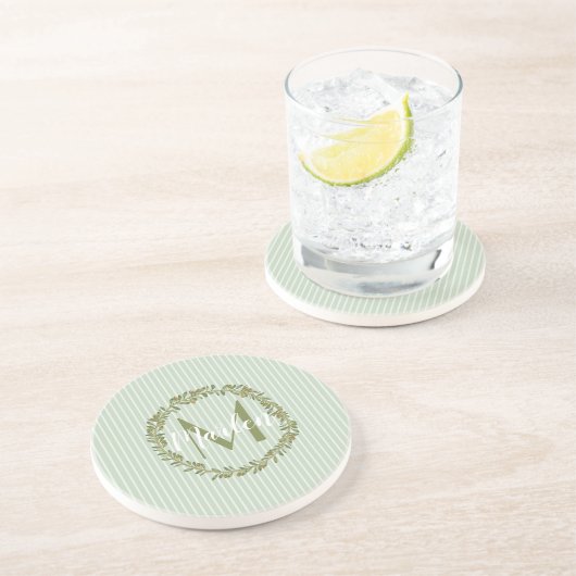 Persoonlijke olijfkrans monogram zandsteen kust onderzetter (Zijkant)