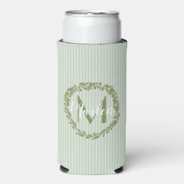 Persoonlijke olijftakkrans monogram seltzer blikjeskoeler