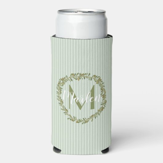 Persoonlijke olijftakkrans monogram seltzer blikjeskoeler (Seltzer Voorkant)