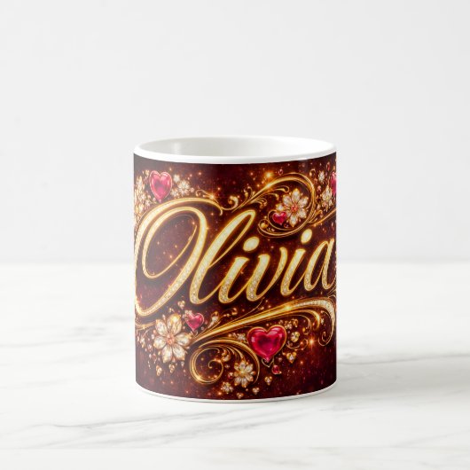 Persoonlijke Olivia mok roze harten goud romantisc (Center)