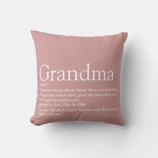 Persoonlijke oma-definitie stoffig roze rood kussen (Voorkant)