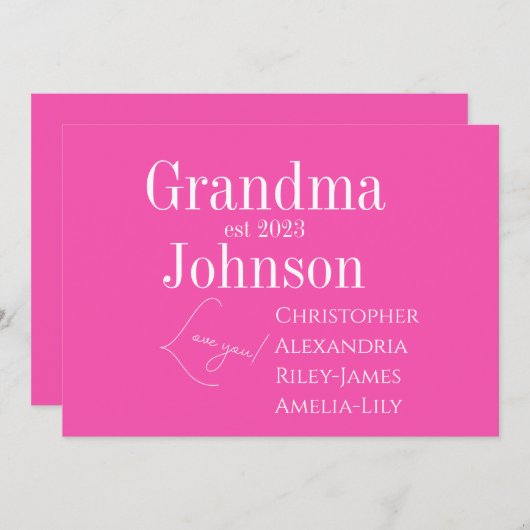Persoonlijke Oma Roze Feestdagenkaart (Voorkant / Achterkant)