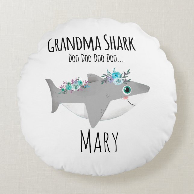 Persoonlijke Oma Shark Doo Doo Doo Rond Kussen (Voorkant)