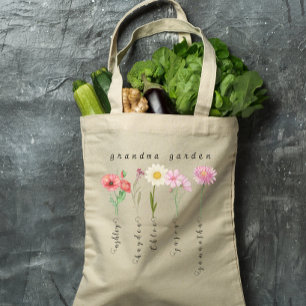 Persoonlijke oma tuin geboortebloemen  tote bag
