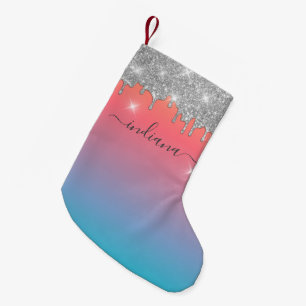 Persoonlijke Ombre Monogram Zilver Glitter Vakanti Kleine Kerstsok