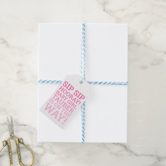 Persoonlijke Ombre Sip Sip Hooray Baby Girl Shower Cadeaulabel (Met Touw)