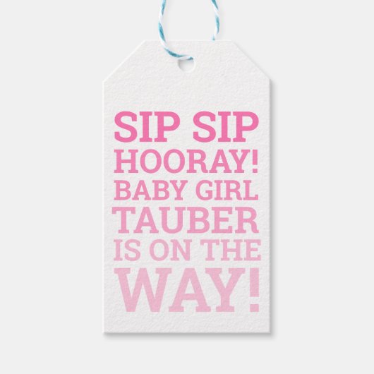 Persoonlijke Ombre Sip Sip Hooray Baby Girl Shower Cadeaulabel (Voorkant)