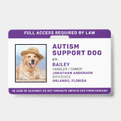 Persoonlijke ondersteuning voor autisme Dog-ID Fot Badge (Voorzijde)