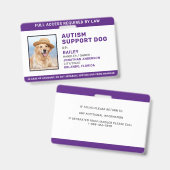 Persoonlijke ondersteuning voor autisme Dog-ID Fot Badge (Voor- en achterkant)