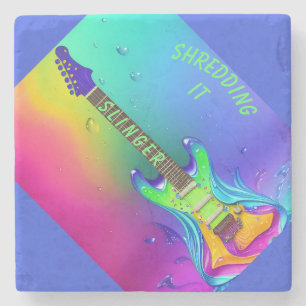 Persoonlijke onderzetters, Neon Gitaar, Boho Stenen Onderzetter