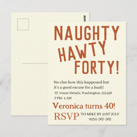 Persoonlijke ondeugende feestelijke veertig grappi briefkaart (Voorkant / Achterkant)