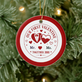 Persoonlijke "Onze Eerste Valentijn" Mijnheer & Me Keramisch Ornament