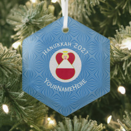 Persoonlijke Oostenrijkse Engel Hanukkah Vlag  Glas Ornament