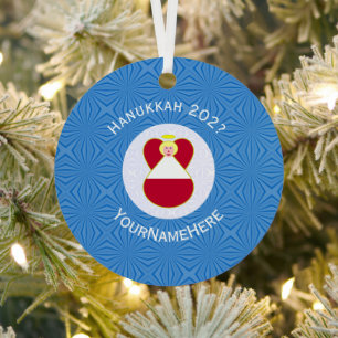 Persoonlijke Oostenrijkse Engel Hanukkah Vlag Metalen Ornament