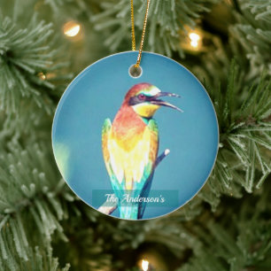 Persoonlijke op maat gemaakte kleurrijke vogel fot keramisch ornament