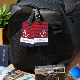 Persoonlijke op maat gemaakte nautische rode witte bagagelabel