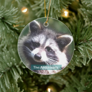 Persoonlijke op maat gemaakte wasbeerfoto keramisch ornament