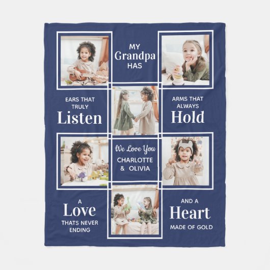 Persoonlijke opa foto collage fleece Blanket (Voorkant)