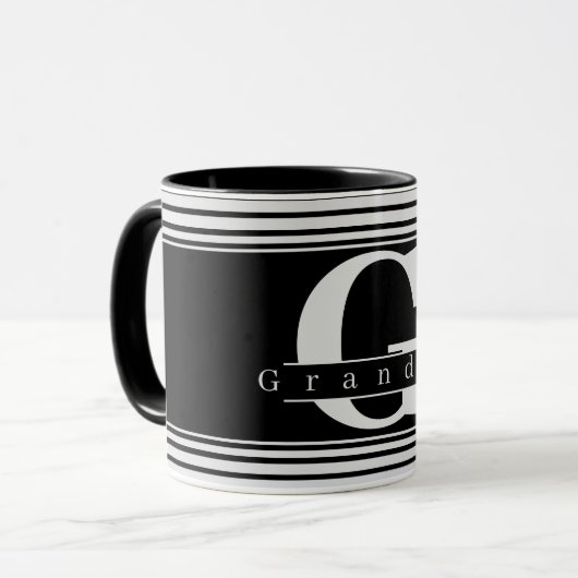 Persoonlijke opa-monogram zwart-witte mok (Voorkant links)