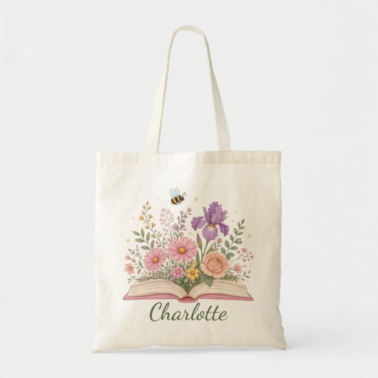 Persoonlijke Open Boek Bloeiende Bloementuin Tote Bag (Voorkant)