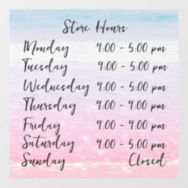 Persoonlijke openingstijden strandtafereel winkel raamsticker
