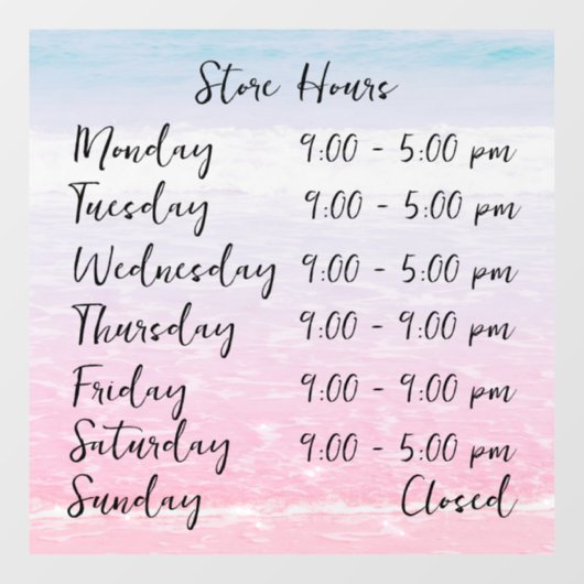 Persoonlijke openingstijden strandtafereel winkel raamsticker (Vel)