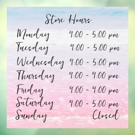 Persoonlijke openingstijden strandtafereel winkel raamsticker (Vel 3)