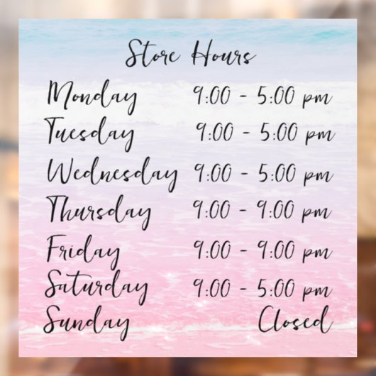 Persoonlijke openingstijden strandtafereel winkel raamsticker (Vel 2)