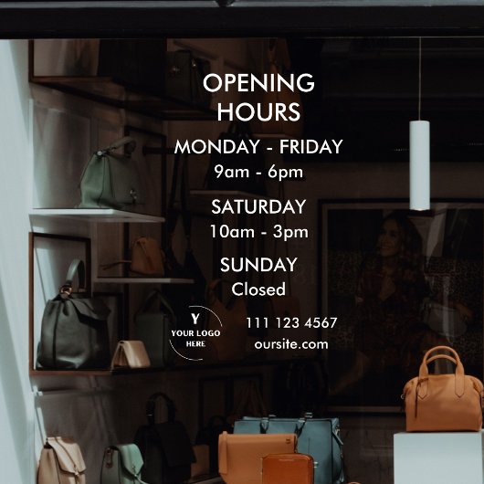 Persoonlijke openingstijden vensterfolie met logo raamsticker