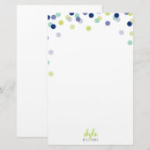 PERSOONLIJKE OPMERKING Leuke heldere confetti blau Briefpapier (Voorkant / Achterkant)