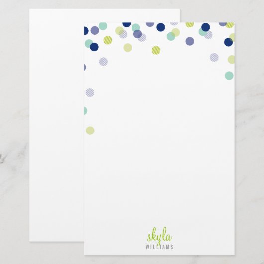 PERSOONLIJKE OPMERKING Leuke heldere confetti blau Briefpapier (Voorkant / Achterkant)