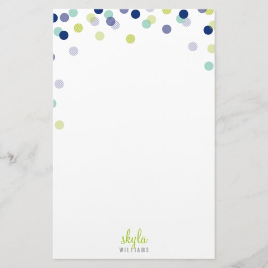 PERSOONLIJKE OPMERKING Leuke heldere confetti blau Briefpapier (Voorkant)