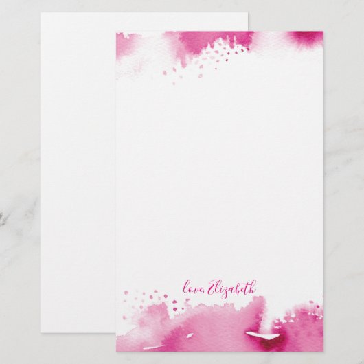 PERSOONLIJKE OPMERKING smart  donkerroze waterverf Briefpapier (Voorkant / Achterkant)